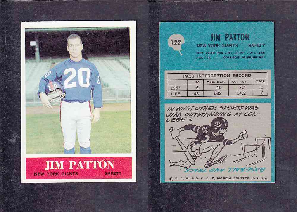 1965 NFL PHILADELPHIA FOOTBALL CARD #122 J. PATTON photo 1965 NFL PHILADELPHIA FOOTBALL CARD #122 J. PATTON photo