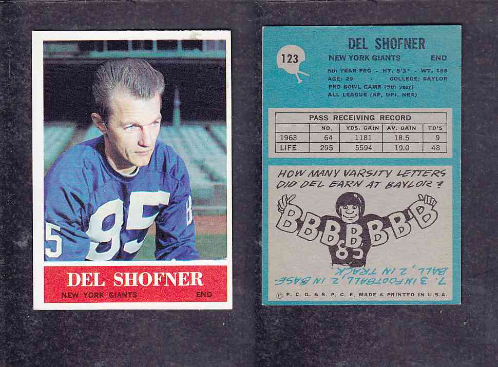 1965 NFL PHILADELPHIA FOOTBALL CARD #123 D. SHOFNER photo 1965 NFL PHILADELPHIA FOOTBALL CARD #123 D. SHOFNER photo