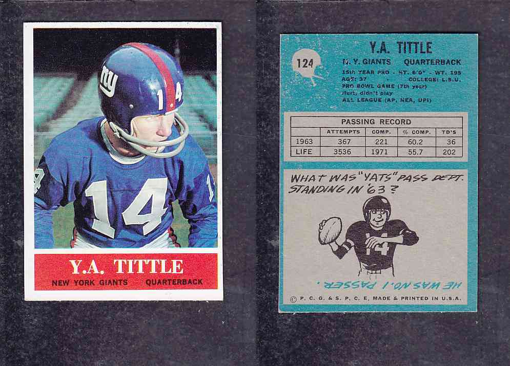1965 NFL PHILADELPHIA FOOTBALL CARD #124 Y. TITTLE photo 1965 NFL PHILADELPHIA FOOTBALL CARD #124 Y. TITTLE photo