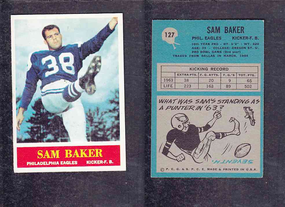 1965 NFL PHILADELPHIA FOOTBALL CARD #127 S. BAKER photo 1965 NFL PHILADELPHIA FOOTBALL CARD #127 S. BAKER photo