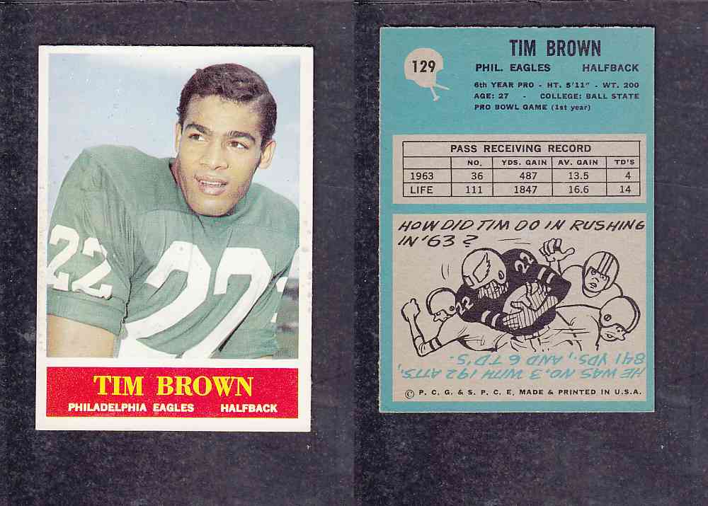 1965 NFL PHILADELPHIA FOOTBALL CARD #129 T. BROWN photo 1965 NFL PHILADELPHIA FOOTBALL CARD #129 T. BROWN photo