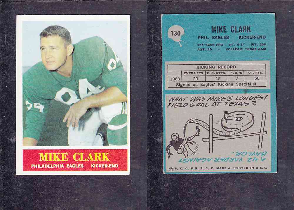 1965 NFL PHILADELPHIA FOOTBALL CARD #130 M. CLARK photo 1965 NFL PHILADELPHIA FOOTBALL CARD #130 M. CLARK photo