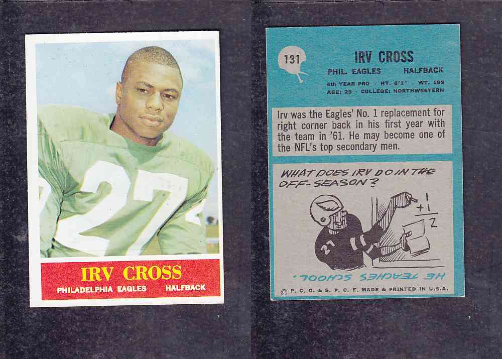 1965 NFL PHILADELPHIA FOOTBALL CARD #131 I. CROSS photo 1965 NFL PHILADELPHIA FOOTBALL CARD #131 I. CROSS photo
