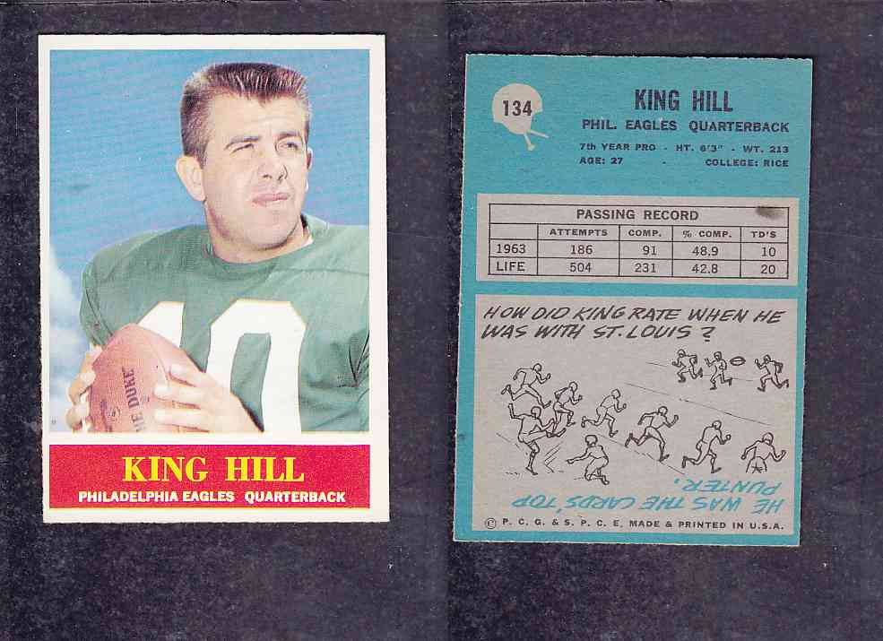 1965 NFL PHILADELPHIA FOOTBALL CARD #134 K. HILL photo 1965 NFL PHILADELPHIA FOOTBALL CARD #134 K. HILL photo