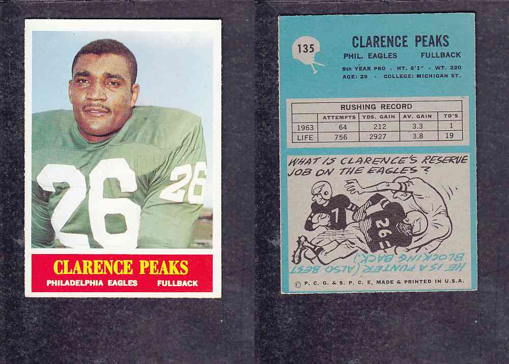 1965 NFL PHILADELPHIA FOOTBALL CARD #135 C. PEAKS photo 1965 NFL PHILADELPHIA FOOTBALL CARD #135 C. PEAKS photo