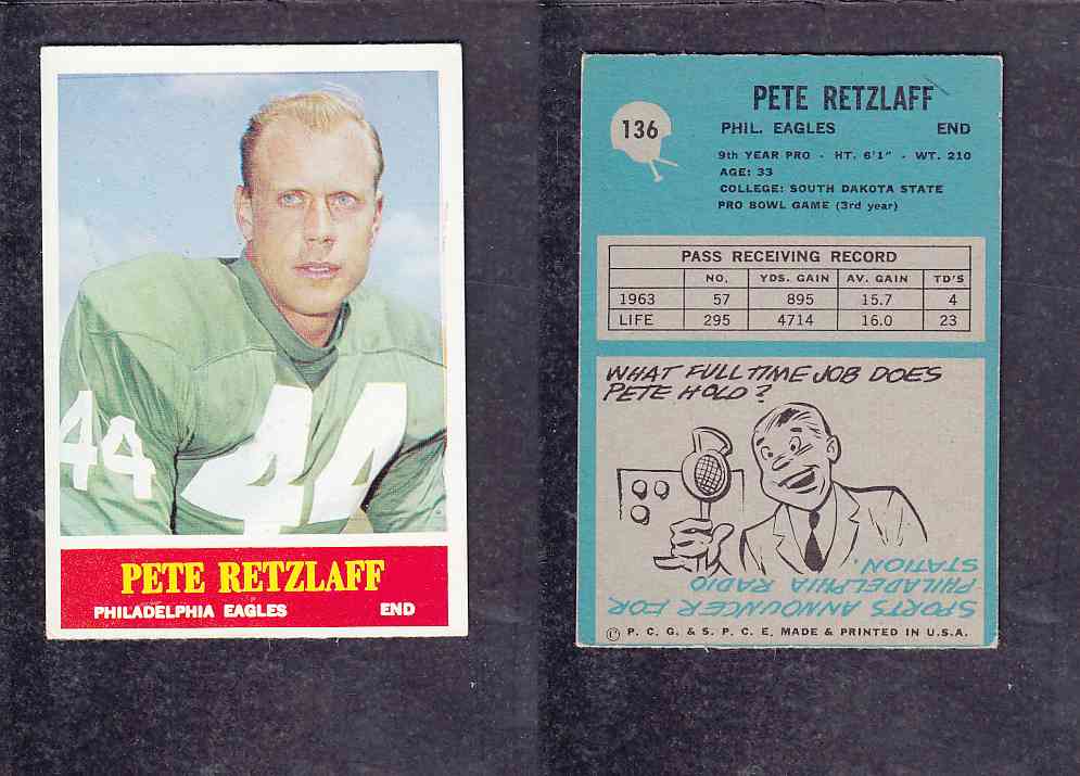 1965 NFL PHILADELPHIA FOOTBALL CARD #136 P. RETZLAFF photo 1965 NFL PHILADELPHIA FOOTBALL CARD #136 P. RETZLAFF photo