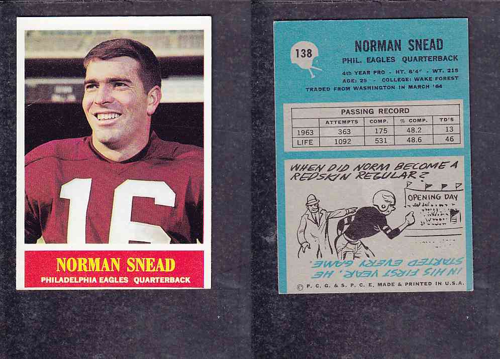 1965 NFL PHILADELPHIA FOOTBALL CARD #138 N. SNEAD photo 1965 NFL PHILADELPHIA FOOTBALL CARD #138 N. SNEAD photo