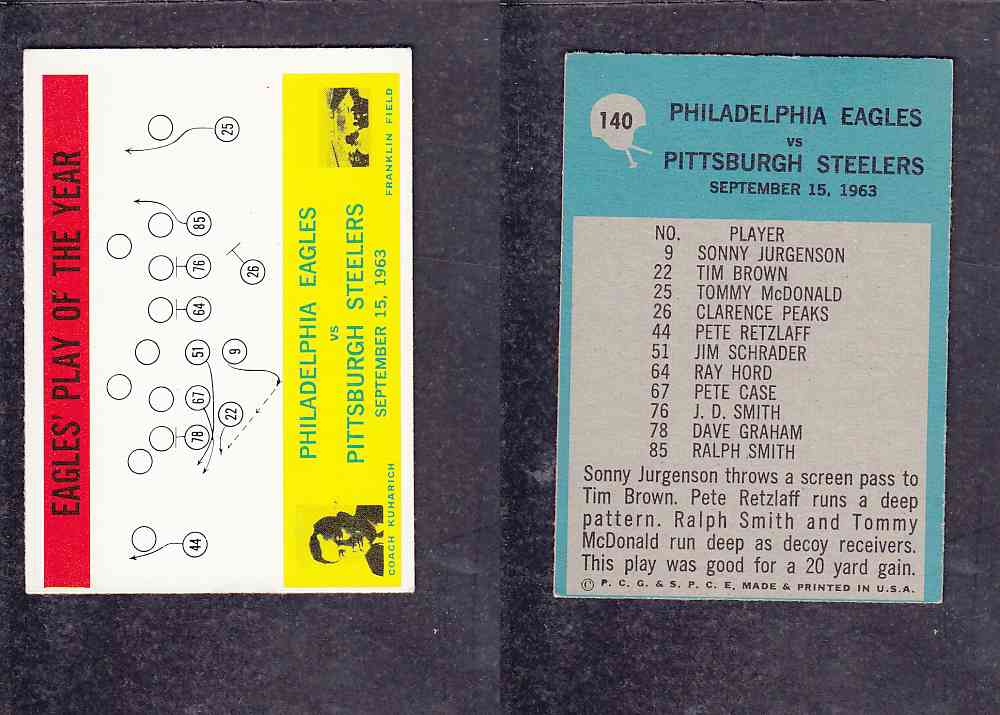 1965 NFL PHILADELPHIA FOOTBALL CARD #140 EAGLES' PLAY OF THE YEAR photo 1965 NFL PHILADELPHIA FOOTBALL CARD #140 EAGLES' PLAY OF THE YEAR photo