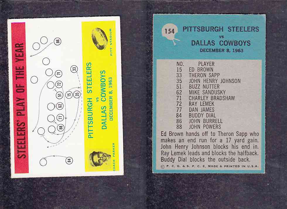 1965 NFL PHILADELPHIA FOOTBALL CARD #154 STEELERS' PLAY OF THE YEAR photo 1965 NFL PHILADELPHIA FOOTBALL CARD #154 STEELERS' PLAY OF THE YEAR photo