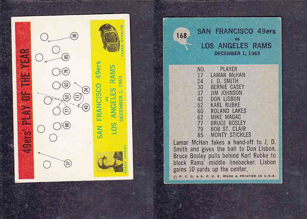 1965 NFL PHILADELPHIA FOOTBALL CARD #168 49ERS' PLAY OF THE YEAR photo 1965 NFL PHILADELPHIA FOOTBALL CARD #168 49ERS' PLAY OF THE YEAR photo