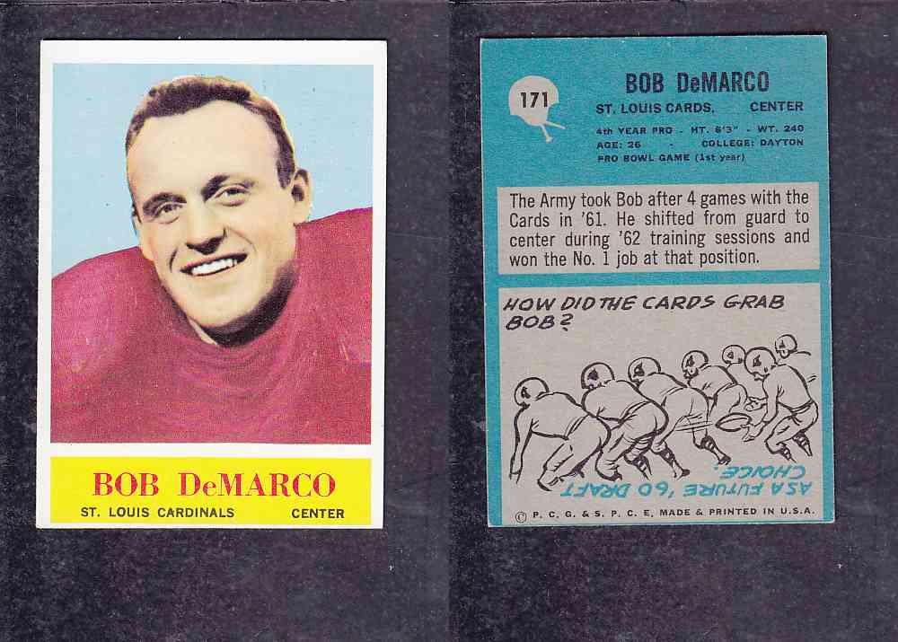 1965 NFL PHILADELPHIA FOOTBALL CARD #171 B. DEMARCO photo 1965 NFL PHILADELPHIA FOOTBALL CARD #171 B. DEMARCO photo