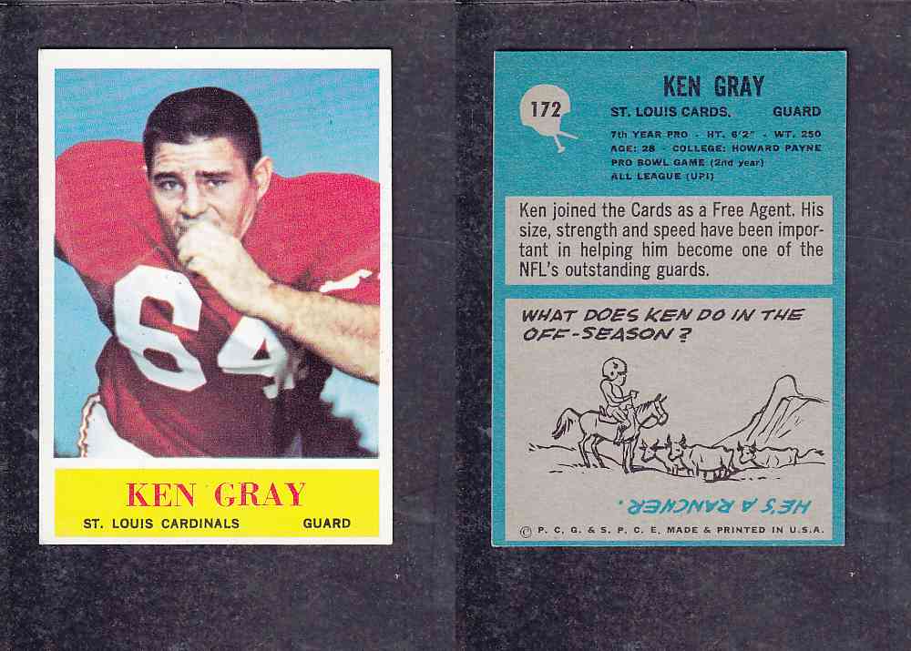 1965 NFL PHILADELPHIA FOOTBALL CARD #172 K. GRAY photo 1965 NFL PHILADELPHIA FOOTBALL CARD #172 K. GRAY photo