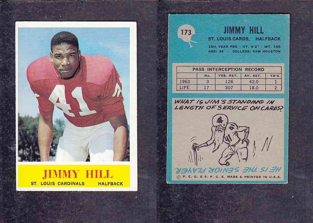 1965 NFL PHILADELPHIA FOOTBALL CARD #173 J. HILL photo 1965 NFL PHILADELPHIA FOOTBALL CARD #173 J. HILL photo