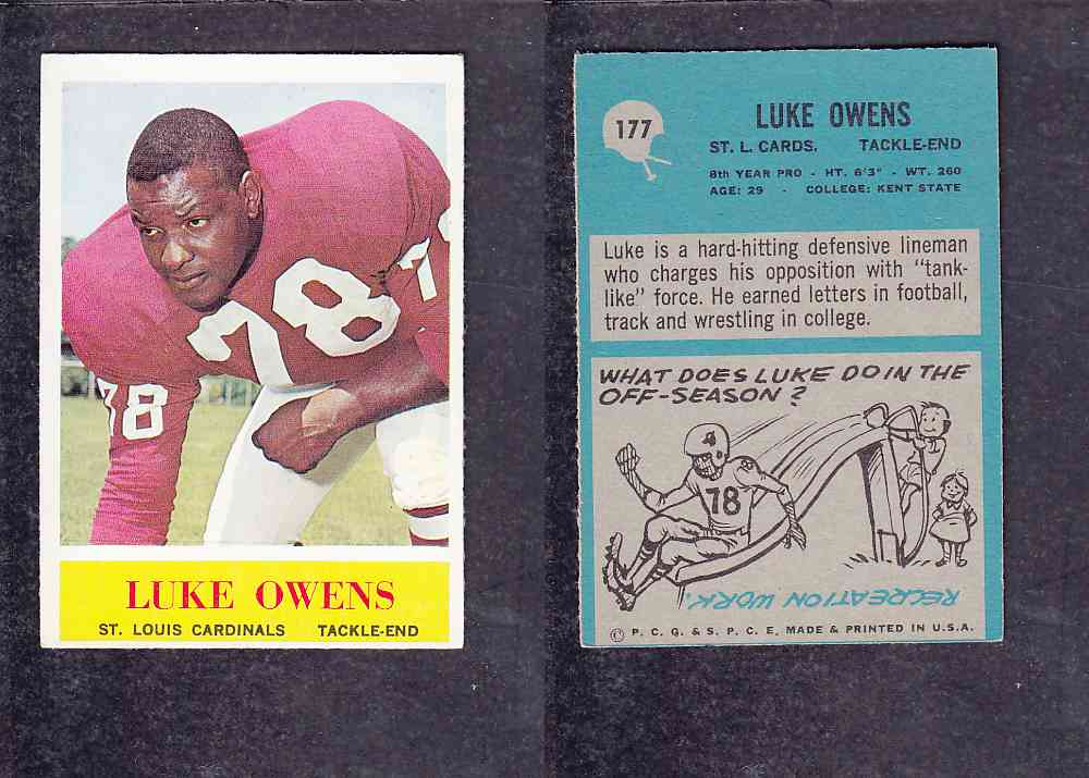 1965 NFL PHILADELPHIA FOOTBALL CARD #177 L. OWENS photo 1965 NFL PHILADELPHIA FOOTBALL CARD #177 L. OWENS photo