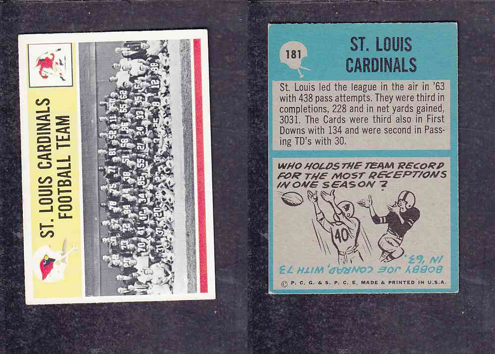 1965 NFL PHILADELPHIA FOOTBALL CARD #181 ST.LOUIS CARDINALS FOOTBALL TEAM photo 1965 NFL PHILADELPHIA FOOTBALL CARD #181 ST.LOUIS CARDINALS FOOTBALL TEAM photo