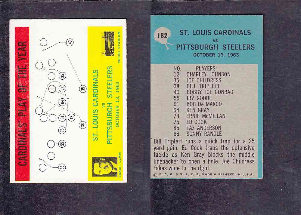 1965 NFL PHILADELPHIA FOOTBALL CARD #182 CARDINALS' PLAY OF THE YEAR photo 1965 NFL PHILADELPHIA FOOTBALL CARD #182 CARDINALS' PLAY OF THE YEAR photo