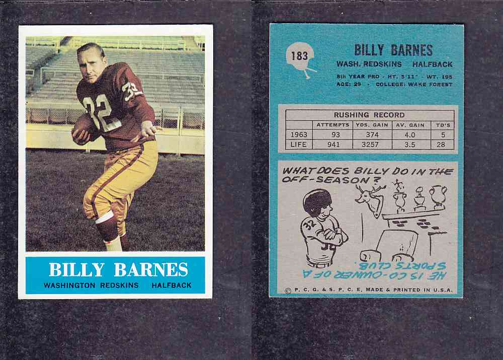 1965 NFL PHILADELPHIA FOOTBALL CARD #183 B. BARNES photo 1965 NFL PHILADELPHIA FOOTBALL CARD #183 B. BARNES photo