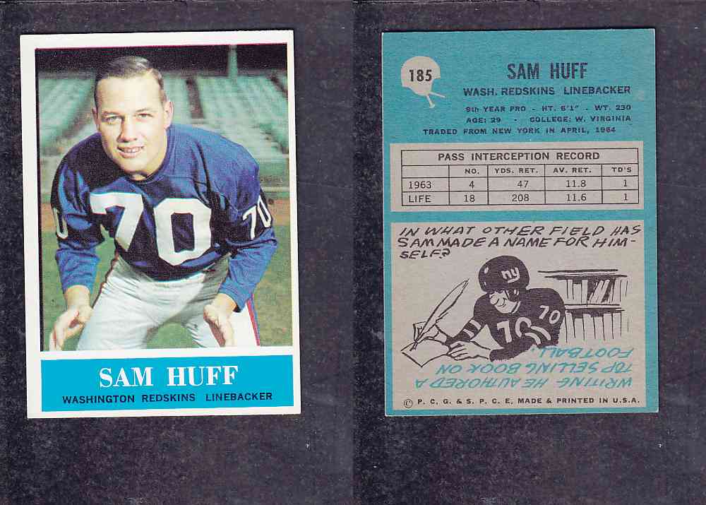 1965 NFL PHILADELPHIA FOOTBALL CARD #185 S. HUFF photo 1965 NFL PHILADELPHIA FOOTBALL CARD #185 S. HUFF photo