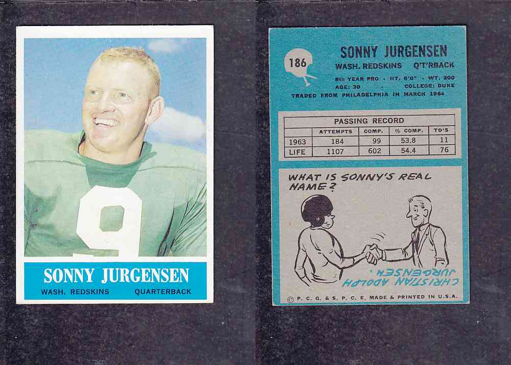 1965 NFL PHILADELPHIA FOOTBALL CARD #186 S. JURGENSEN photo 1965 NFL PHILADELPHIA FOOTBALL CARD #186 S. JURGENSEN photo