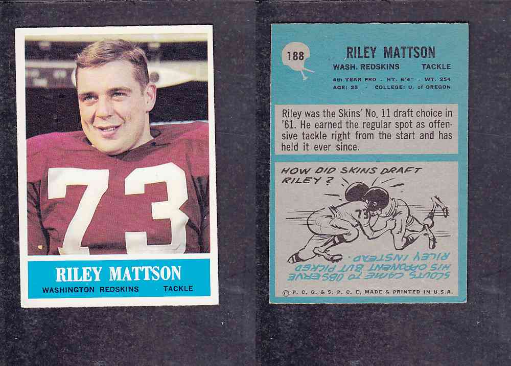 1965 NFL PHILADELPHIA FOOTBALL CARD #188 R. MATTSON photo 1965 NFL PHILADELPHIA FOOTBALL CARD #188 R. MATTSON photo