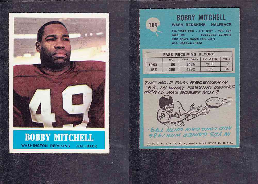 1965 NFL PHILADELPHIA FOOTBALL CARD #189 B. MITCHELL photo 1965 NFL PHILADELPHIA FOOTBALL CARD #189 B. MITCHELL photo