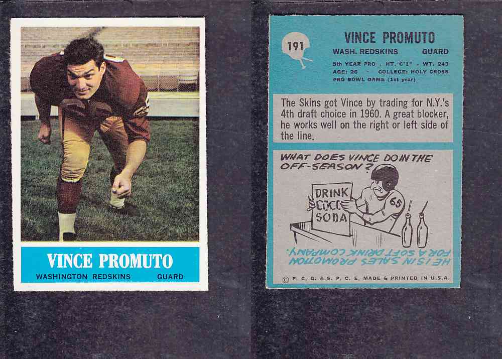 1965 NFL PHILADELPHIA FOOTBALL CARD #191 V. PROMUTO photo 1965 NFL PHILADELPHIA FOOTBALL CARD #191 V. PROMUTO photo