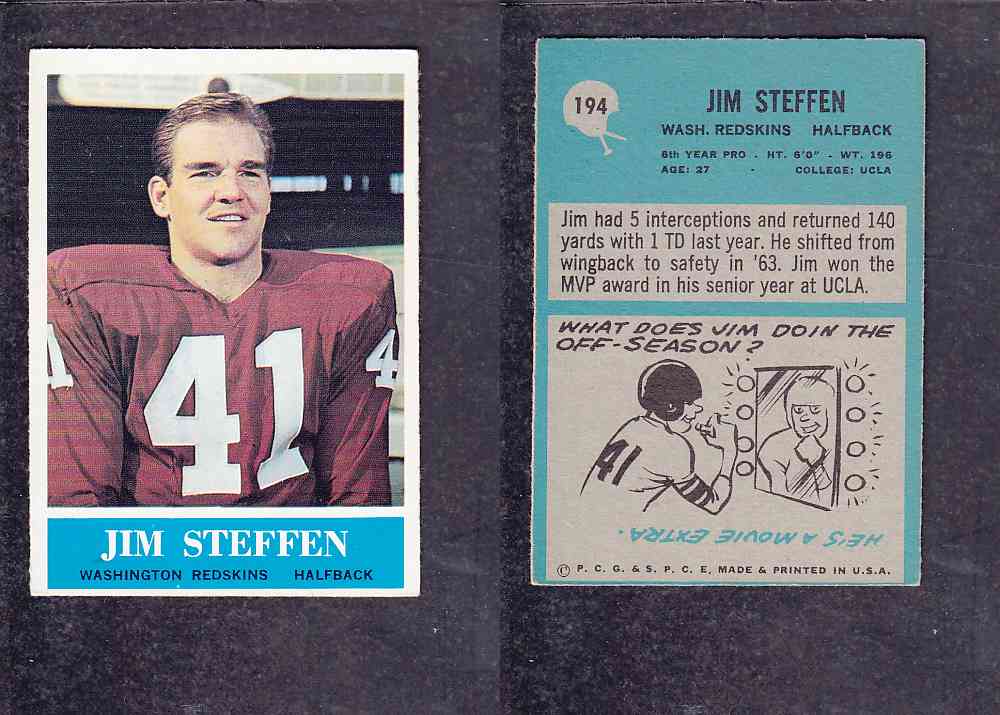 1965 NFL PHILADELPHIA FOOTBALL CARD #194 J. STEFFEN photo 1965 NFL PHILADELPHIA FOOTBALL CARD #194 J. STEFFEN photo
