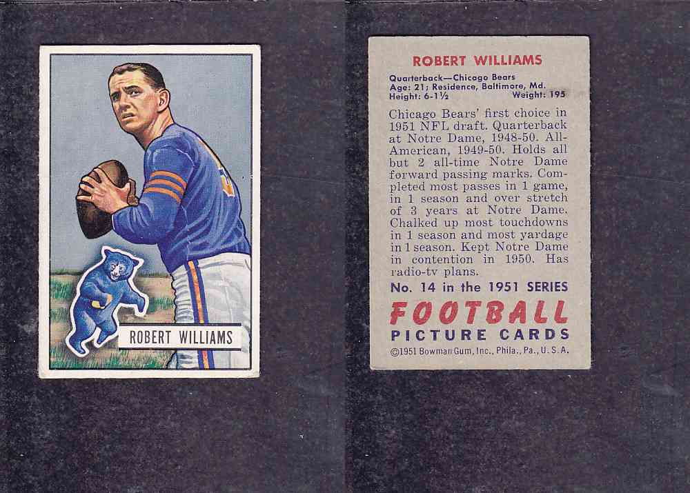 1951 NFL BOWMAN FOOTBALL CARD #14 R. WILLIAMS photo 1951 NFL BOWMAN FOOTBALL CARD #14 R. WILLIAMS photo