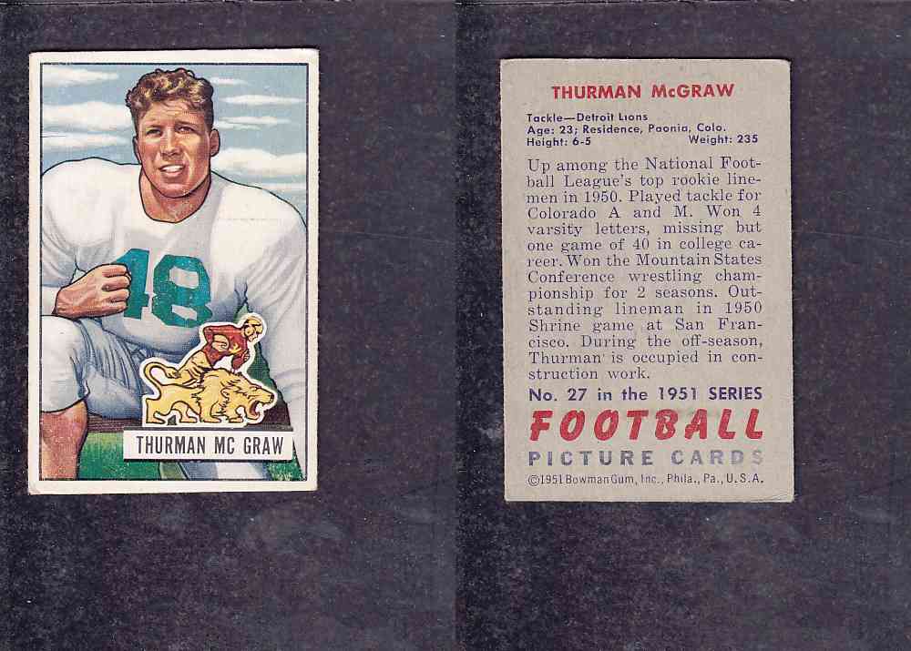 1951 NFL BOWMAN FOOTBALL CARD #27 T. MC GRAW photo