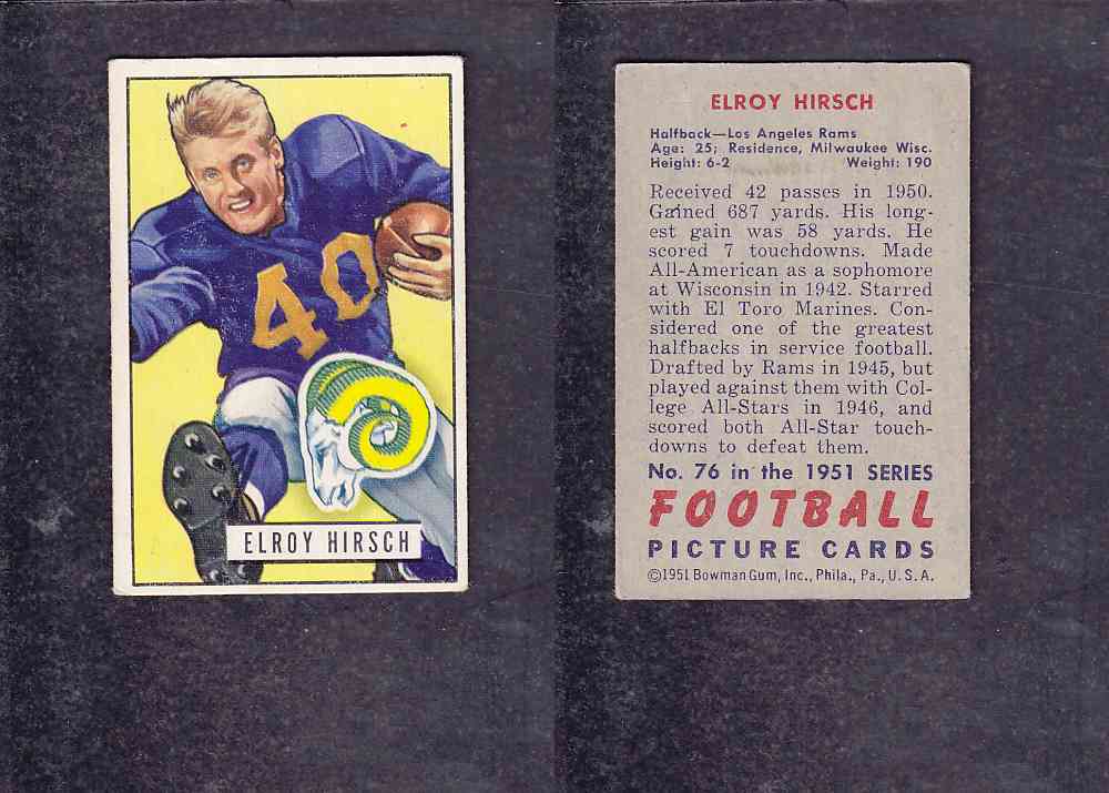 1951 NFL BOWMAN FOOTBALL CARD #76 E. HIRSCH photo 1951 NFL BOWMAN FOOTBALL CARD #76 E. HIRSCH photo