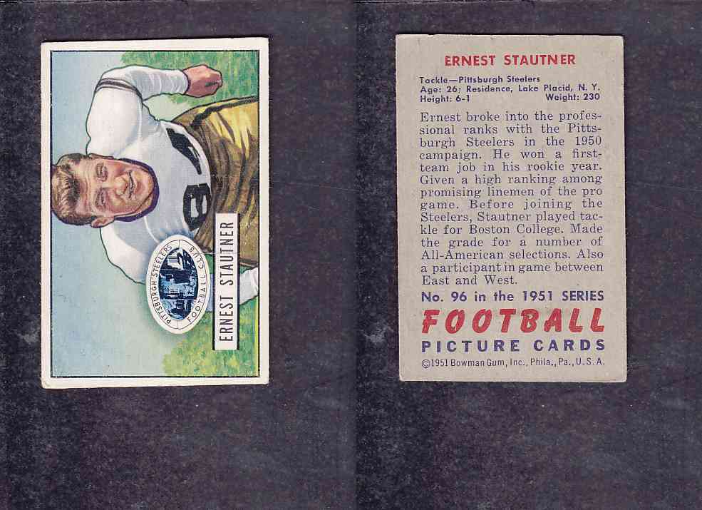 1951 NFL BOWMAN FOOTBALL CARD #96 E. STAUTNER photo 1951 NFL BOWMAN FOOTBALL CARD #96 E. STAUTNER photo