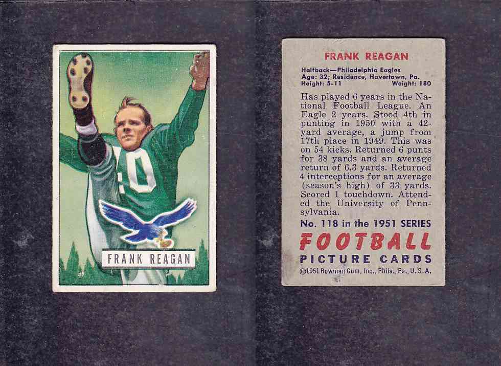 1951 NFL BOWMAN FOOTBALL CARD #118 F. REAGAN photo 1951 NFL BOWMAN FOOTBALL CARD #118 F. REAGAN photo