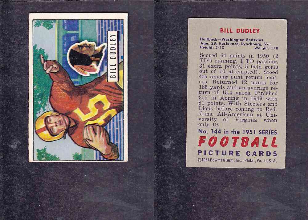 1951 NFL BOWMAN FOOTBALL CARD #144 B. DUDLEY photo