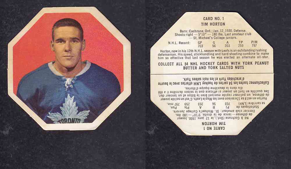 1963-64 YORK HOCKEY CARD #1 T.HORTON photo 1963-64 YORK HOCKEY CARD #1 T.HORTON photo
