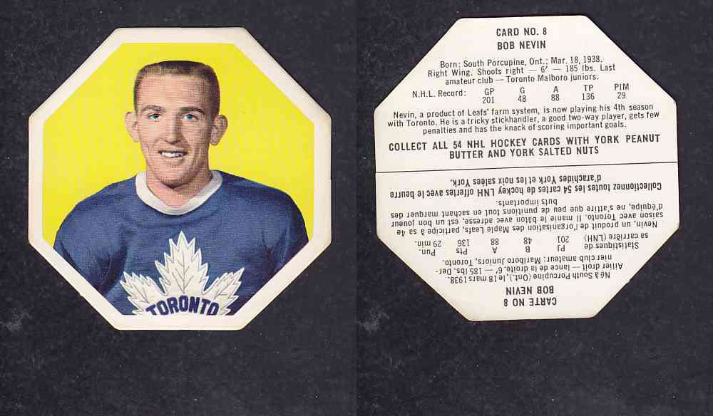 1963-64 YORK HOCKEY CARD #8 B.NEVIN photo 1963-64 YORK HOCKEY CARD #8 B.NEVIN photo