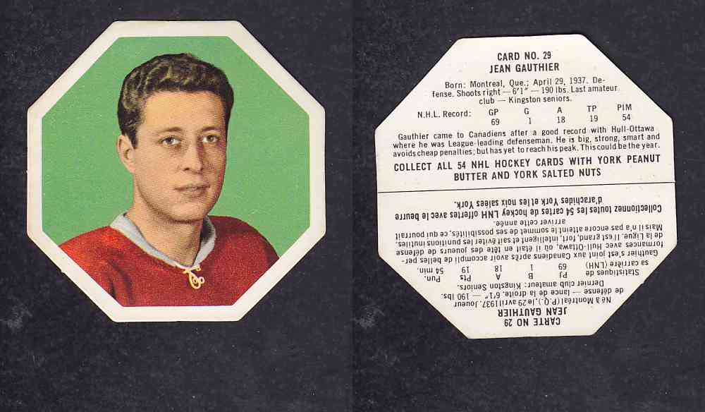 1963-64 YORK HOCKEY CARD #29 J.GAUTHIER photo 1963-64 YORK HOCKEY CARD #29 J.GAUTHIER photo