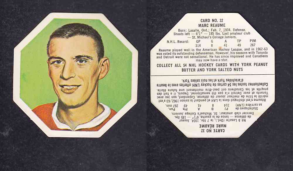 1963-64 YORK HOCKEY CARD #32 M.REAUME photo 1963-64 YORK HOCKEY CARD #32 M.REAUME photo