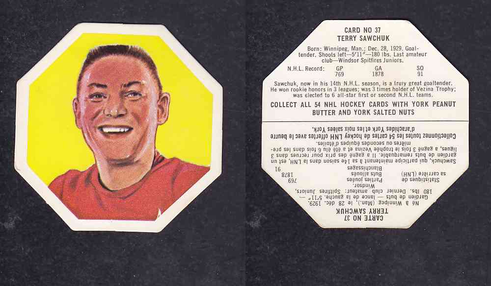 1963-64 YORK HOCKEY CARD #37 T.SAWCHUK photo 1963-64 YORK HOCKEY CARD #37 T.SAWCHUK photo