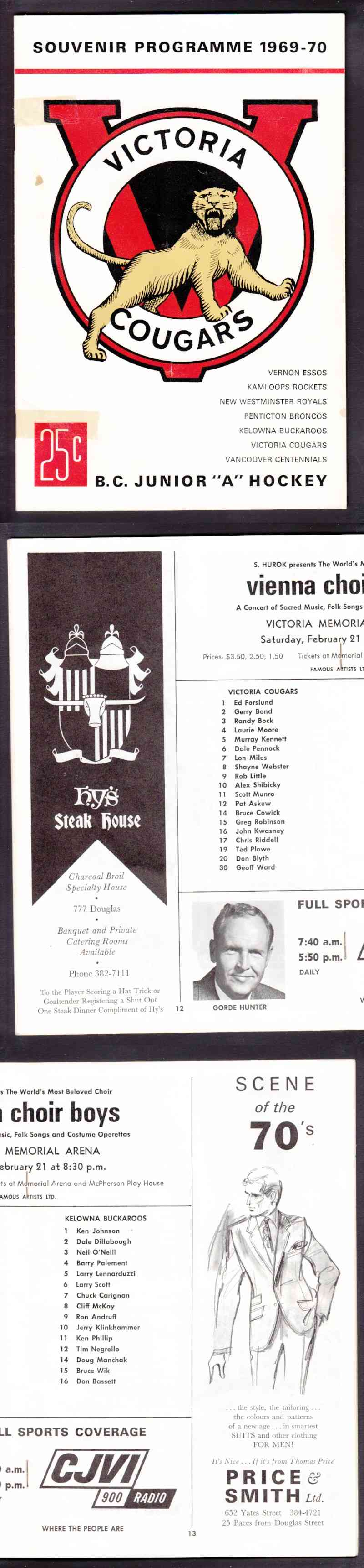 1969-70 VICTORIA COUGARS VS KELONA BUCKAROORS PROGRAM photo