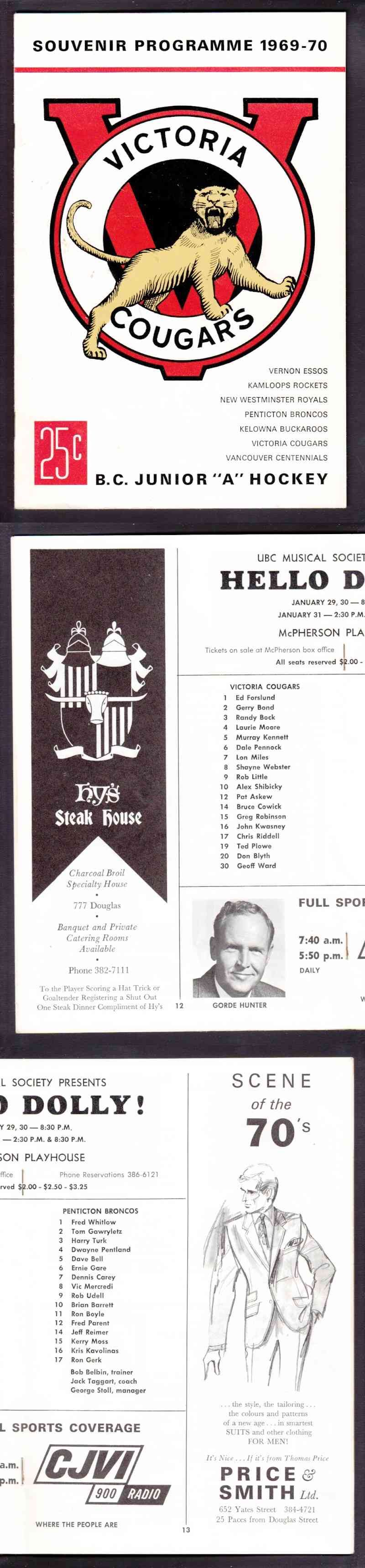 1969-70 VICTORIA COUGARS VS PENTICTON BRONCOS PROGRAM photo 1969-70 VICTORIA COUGARS VS PENTICTON BRONCOS PROGRAM photo