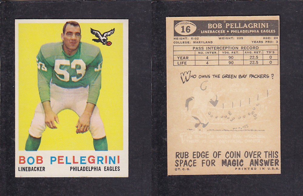 1959 NFL TOPPS FOOTBALL CARD #16 B. PELLAGRINI photo 1959 NFL TOPPS FOOTBALL CARD #16 B. PELLAGRINI photo