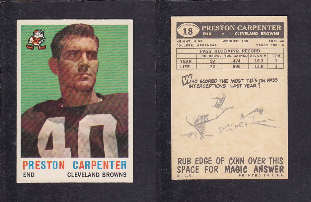 1959 NFL TOPPS FOOTBALL CARD #18 P. CARPENTER photo 1959 NFL TOPPS FOOTBALL CARD #18 P. CARPENTER photo
