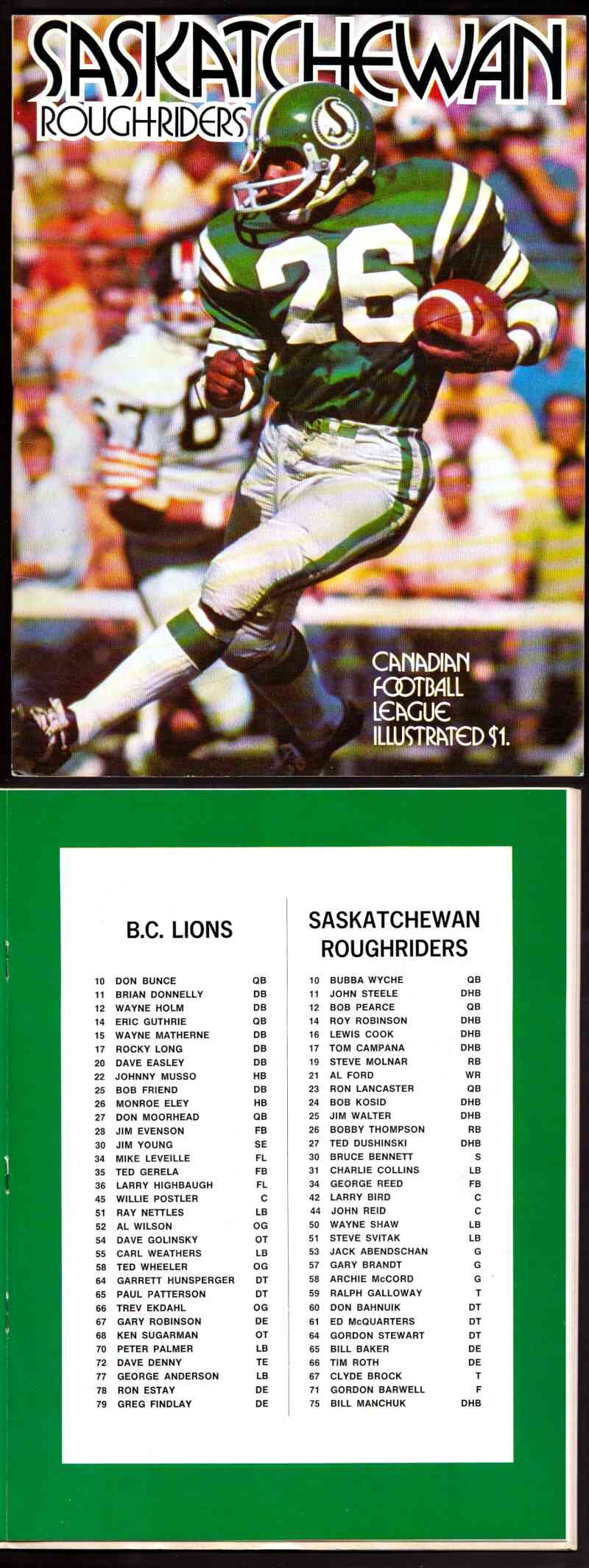 1972 CFL B.C. LIONS VS SASKATCHEWAN ROUGHRIDERS PROGRAM photo