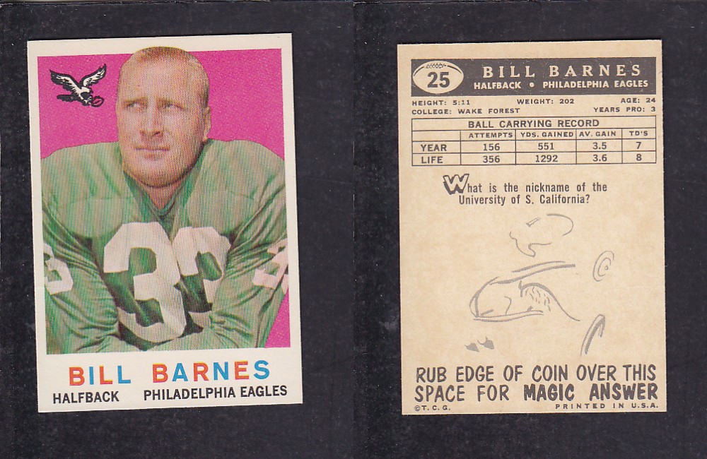 1959 NFL TOPPS FOOTBALL CARD #25 B. BARNES photo 1959 NFL TOPPS FOOTBALL CARD #25 B. BARNES photo