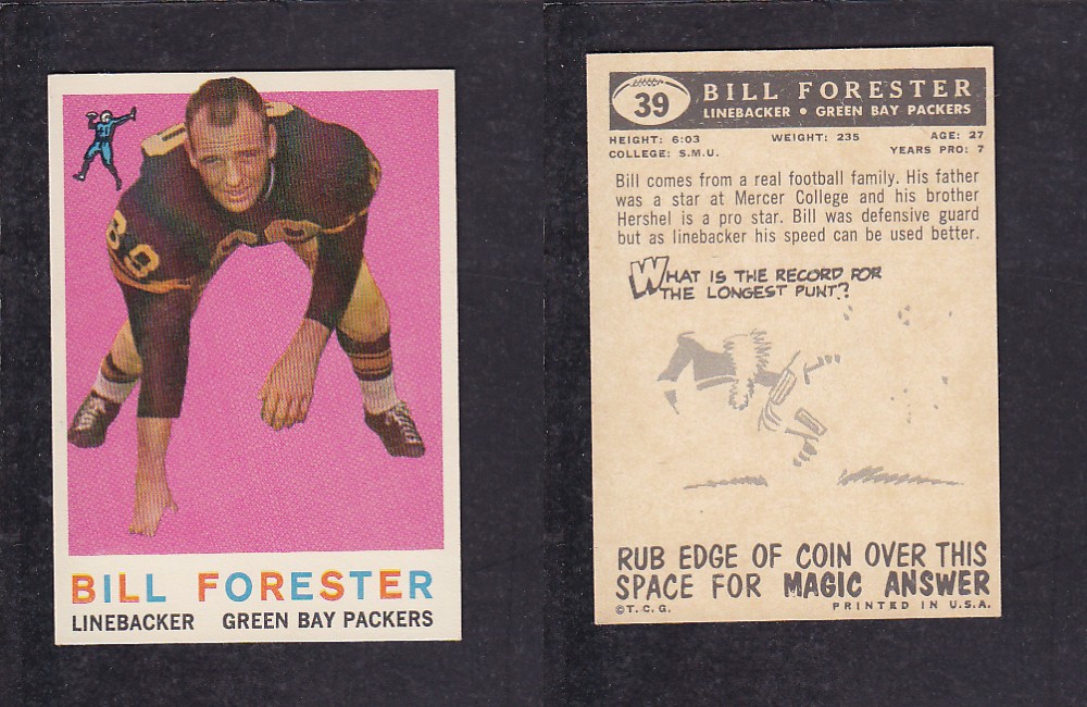 1959 NFL TOPPS FOOTBALL CARD #39 B. FORESTER photo 1959 NFL TOPPS FOOTBALL CARD #39 B. FORESTER photo