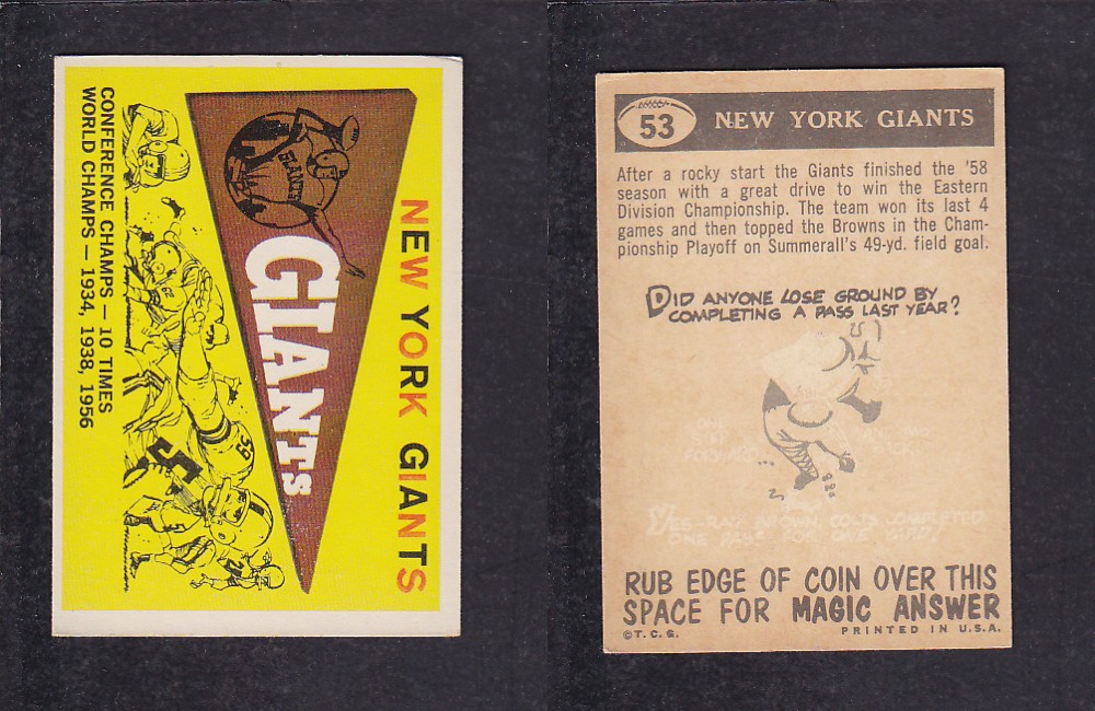 1959 NFL TOPPS FOOTBALL CARD #53 NEW YORK GIANTS photo 1959 NFL TOPPS FOOTBALL CARD #53 NEW YORK GIANTS photo
