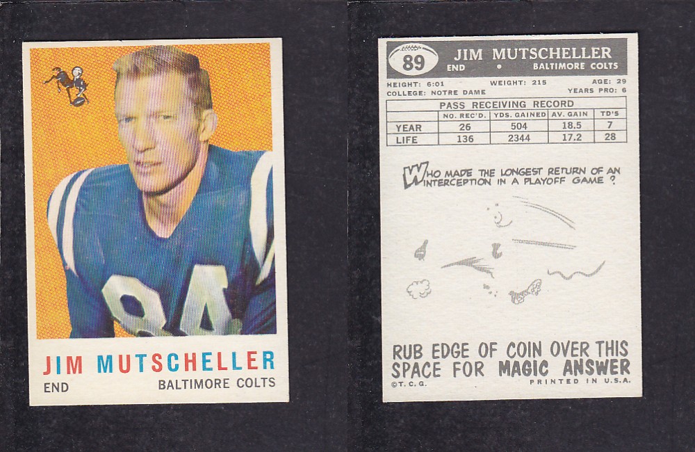 1959 NFL TOPPS FOOTBALL CARD #89 J. MUTSCHELLER photo 1959 NFL TOPPS FOOTBALL CARD #89 J. MUTSCHELLER photo