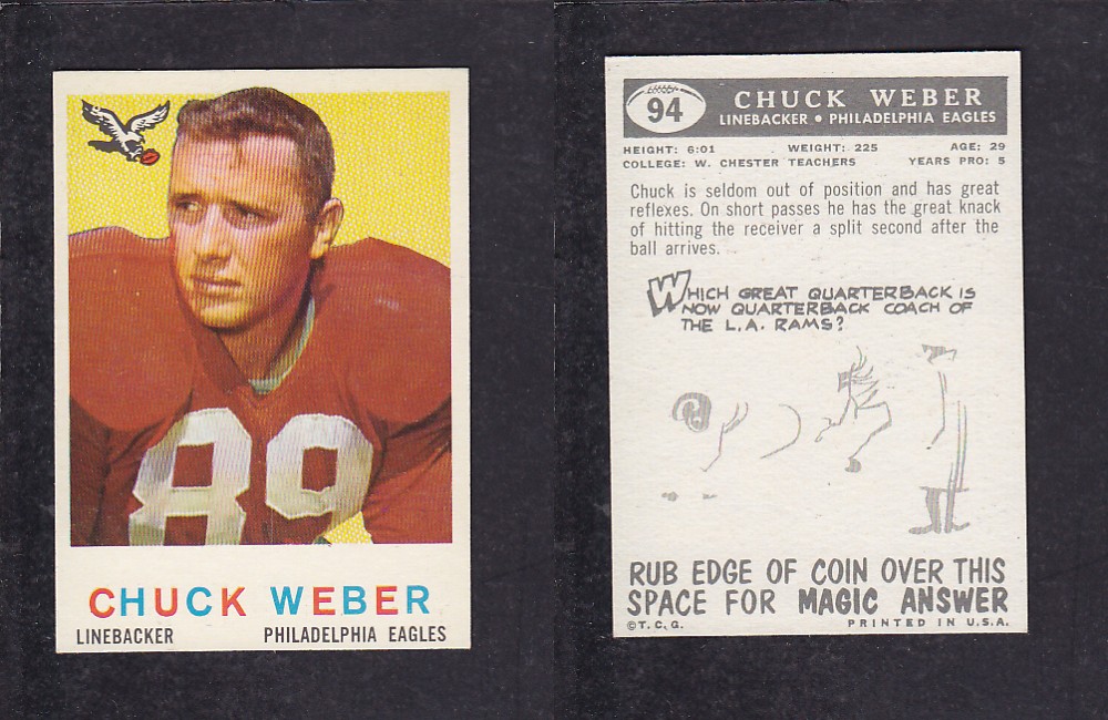 1959 NFL TOPPS FOOTBALL CARD #94 C. WEBER photo 1959 NFL TOPPS FOOTBALL CARD #94 C. WEBER photo