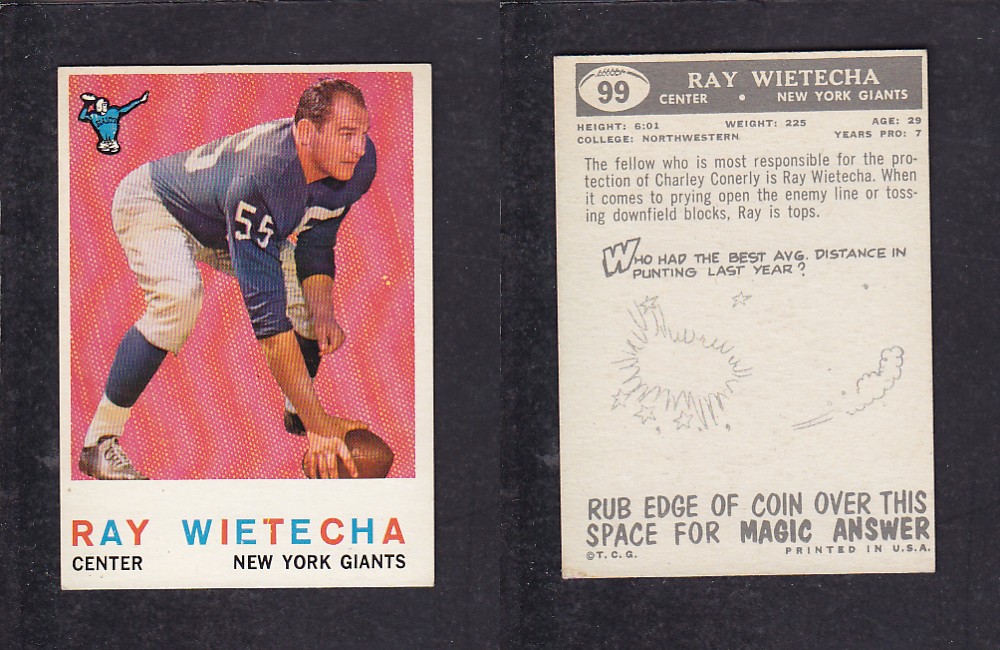 1959 NFL TOPPS FOOTBALL CARD #99 R. WIETECHA photo 1959 NFL TOPPS FOOTBALL CARD #99 R. WIETECHA photo