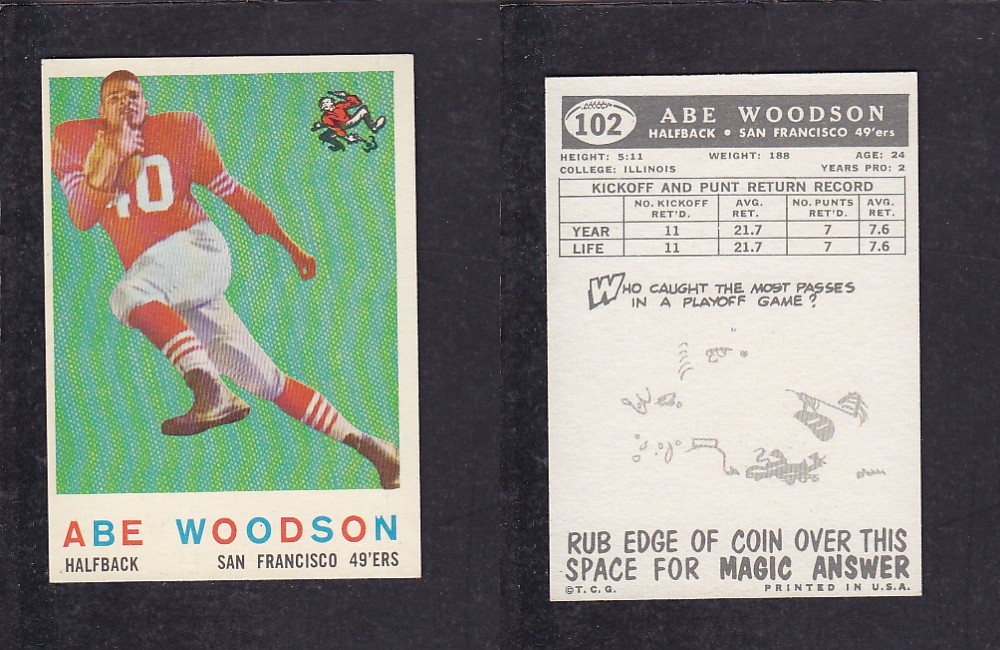 1959 NFL TOPPS FOOTBALL CARD #102 A. WOODSON photo 1959 NFL TOPPS FOOTBALL CARD #102 A. WOODSON photo